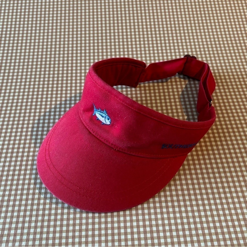 Southern Tide women’s red‎ visor hat blue fish embroidery. One size fits most